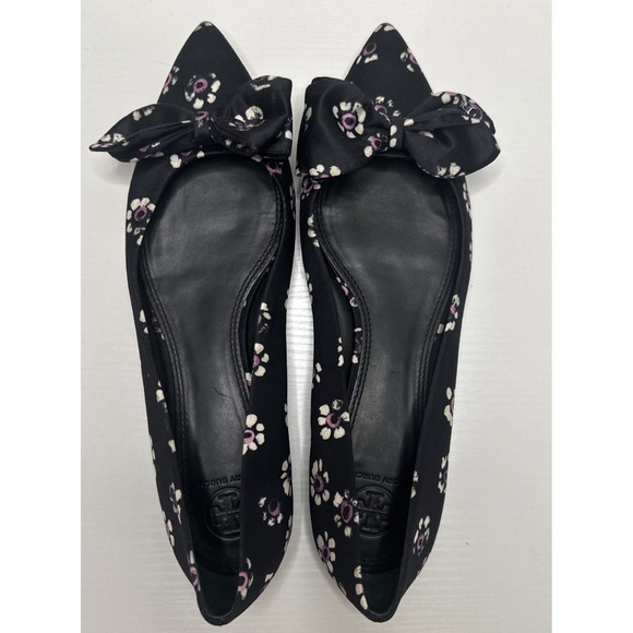 TORY BURCH ROSALIND Fabric Black Pink White Flats BOWS Woman's Size‎ 10.5 - Picture 1 of 4